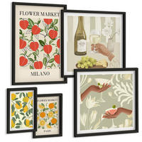 BILDER SET 5er Set - 50x50 cm & 20x30 cm & 40x60 cm Schwarzer Rahmen - Strandmotive, Muscheln, Wellen - Schwarz, Kunststoff (40/60cm) - TULUP