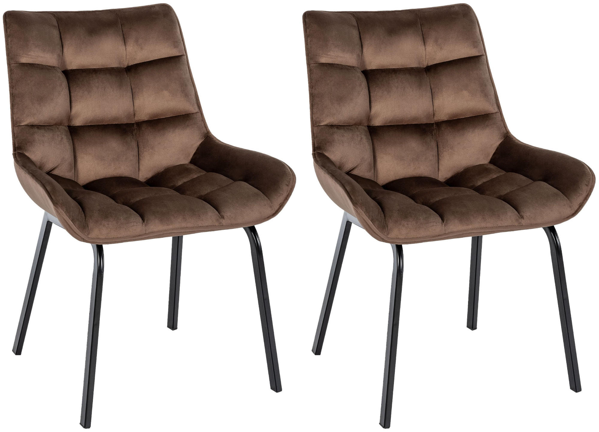 STUHL 2er Set Samt Braun - Schwarz/Braun, Textil/Metall (58/84/57cm) - CLP
