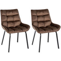 STUHL 2er Set Samt Braun - Schwarz/Braun, Textil/Metall (58/84/57cm) - CLP