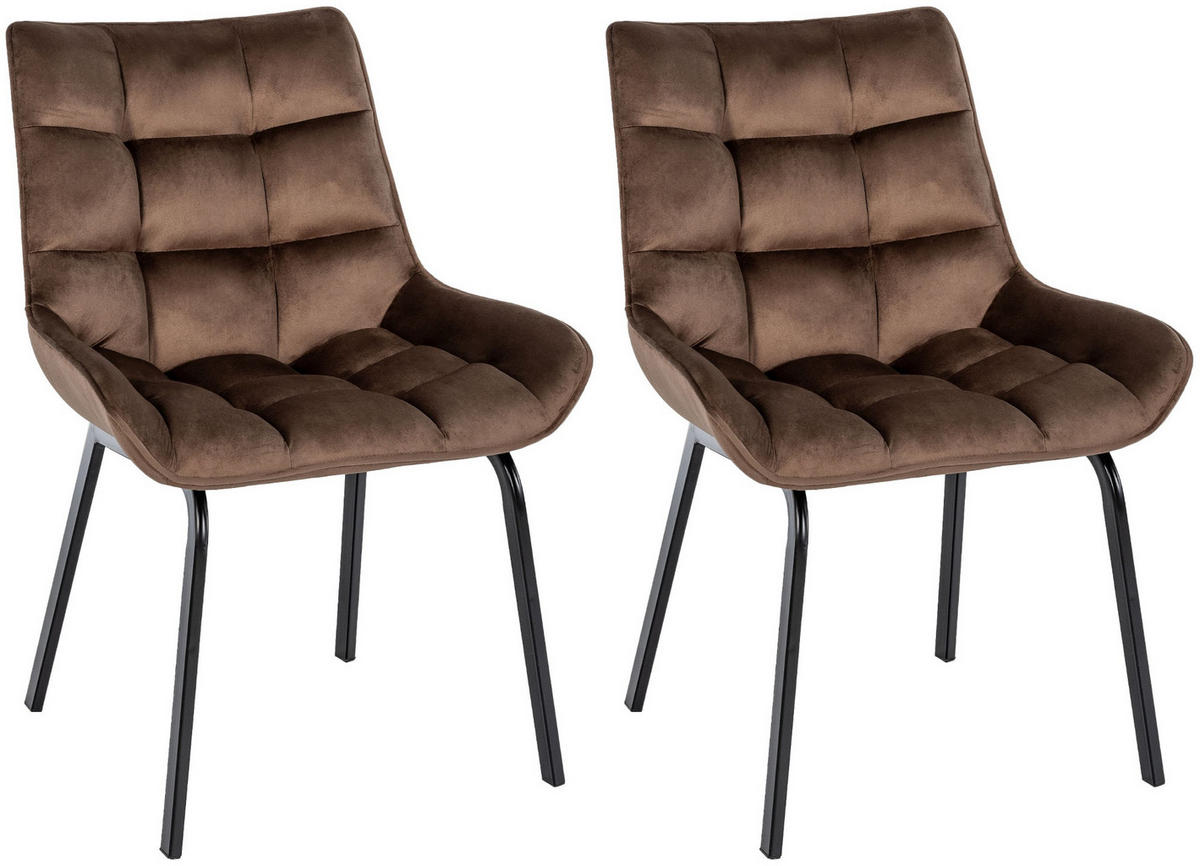 STUHL 2er Set Samt Braun - Schwarz/Braun, Textil/Metall (58/84/57cm) - CLP