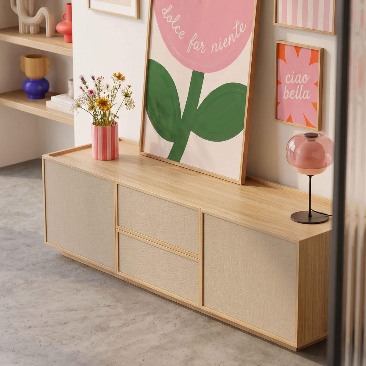 TV-MÖBEL, helle Holzoptik - Beige, Holz (150/40/40cm) - Oviala