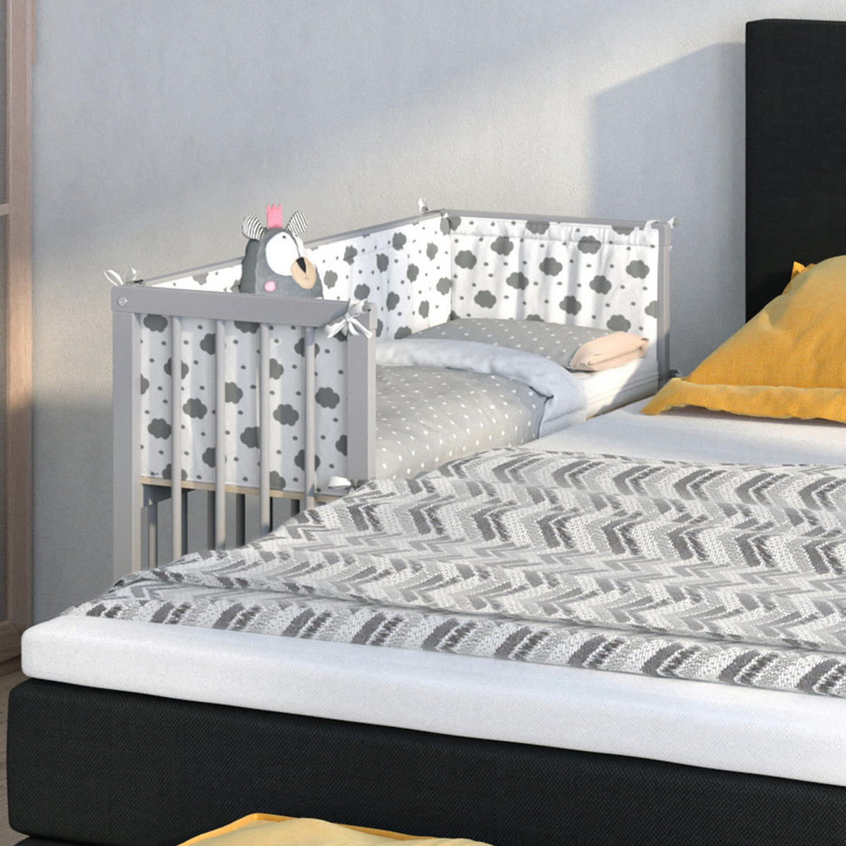 BEISTELLBETT Sophie Grau 94 x 90 cm 1 Seitenschiene - Grau, Holz (94/96/90cm) - VitaliSpa