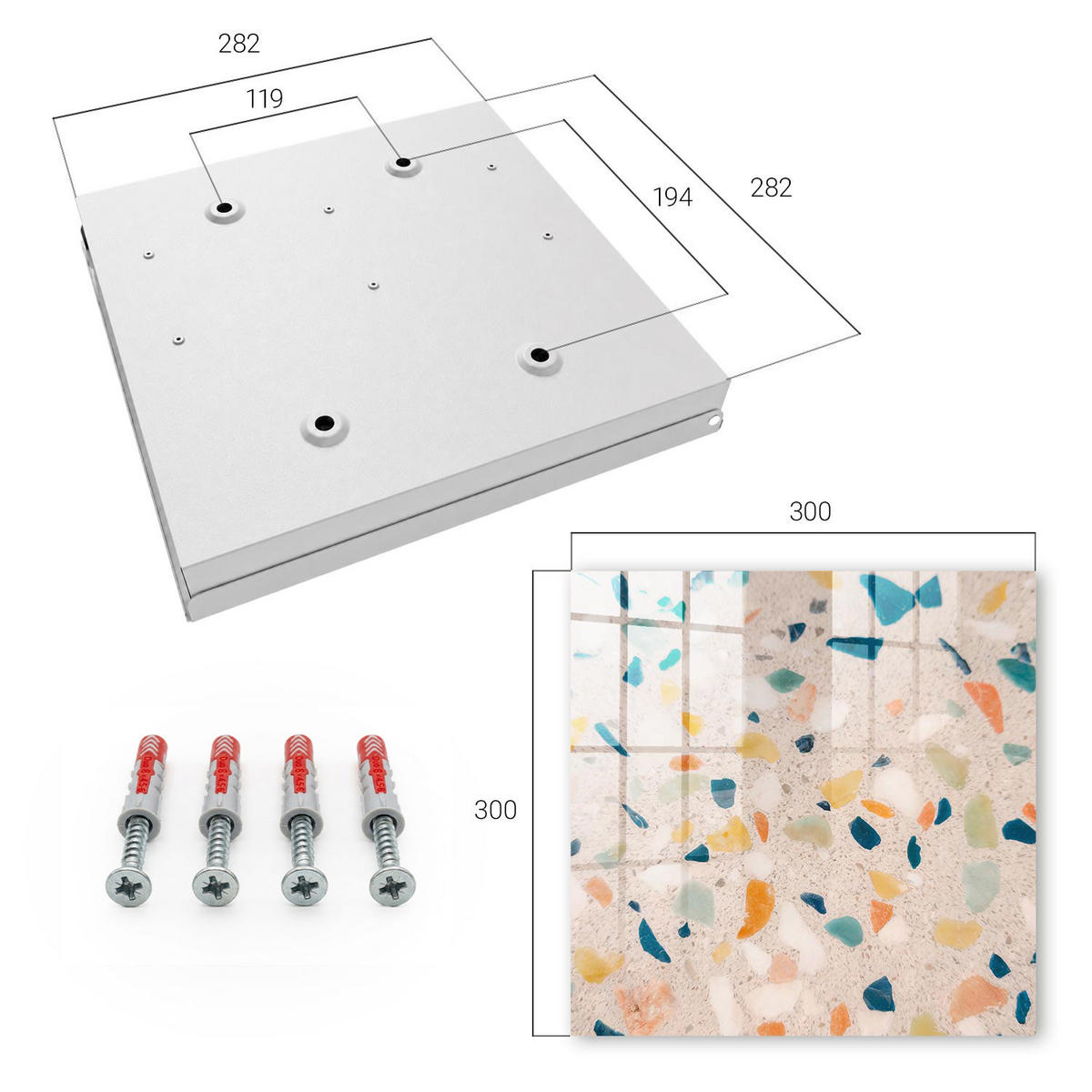 SCHLÜSSELBOX Weiß 30x30 cm – Türöffnung nach rechts - Kreatives Mosaik - Weiß, Metall (30/30/5cm) - TULUP