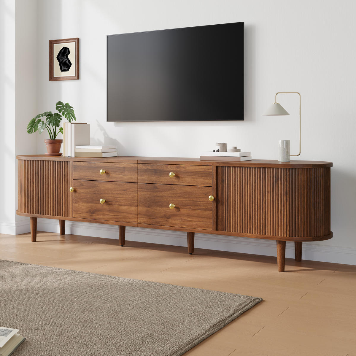 TV-SCHRANK 140/40/48 cm Schwarz mit 2 Türen, Stauraumschrank und offenes Regal - Schwarz, Holz (140/48/40cm) - Oxeza