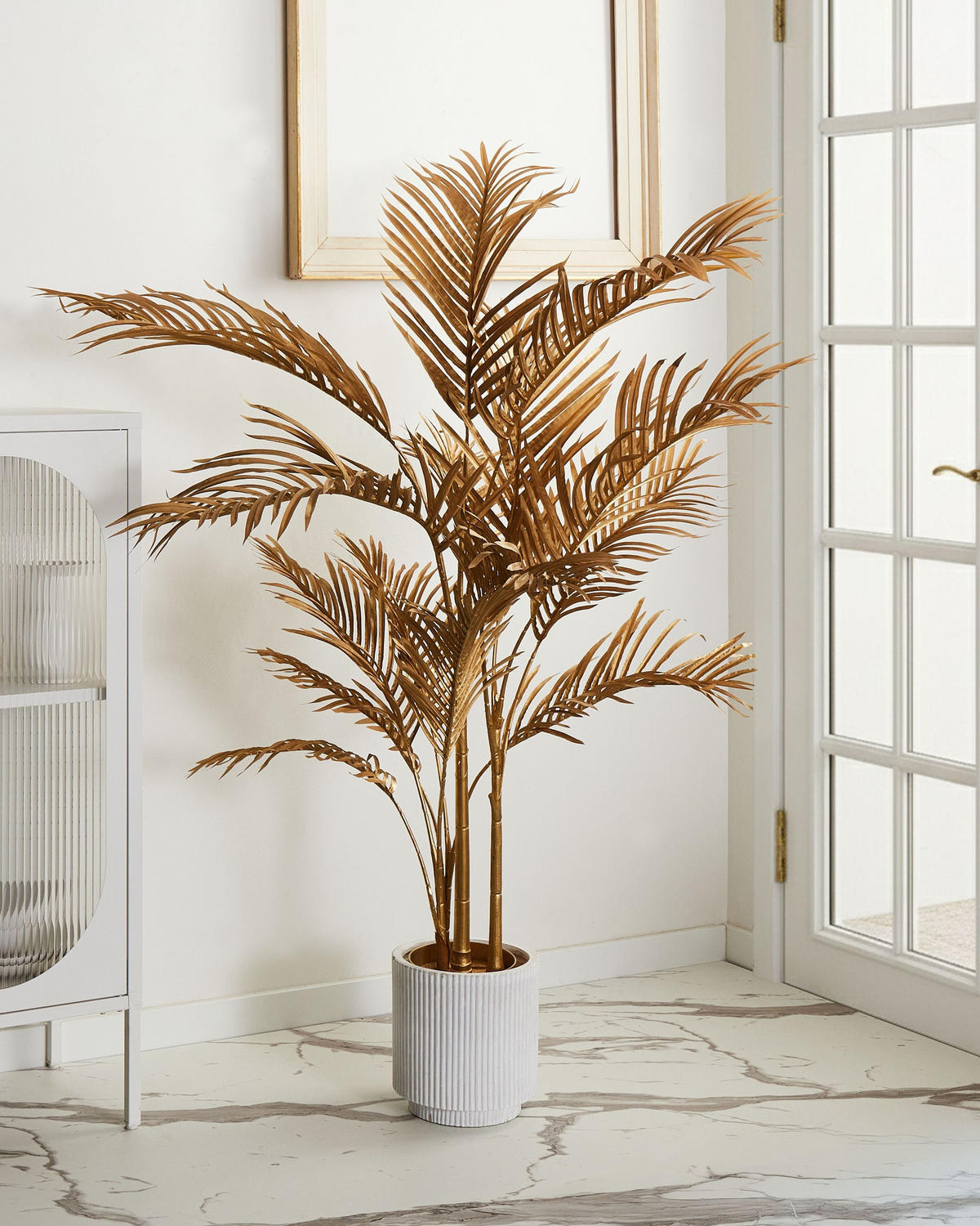 KUNSTPFLANZE im Blumentopf 160 cm Gold Areca Palm - Goldfarben, Kunststoff (160cm) - Beliani