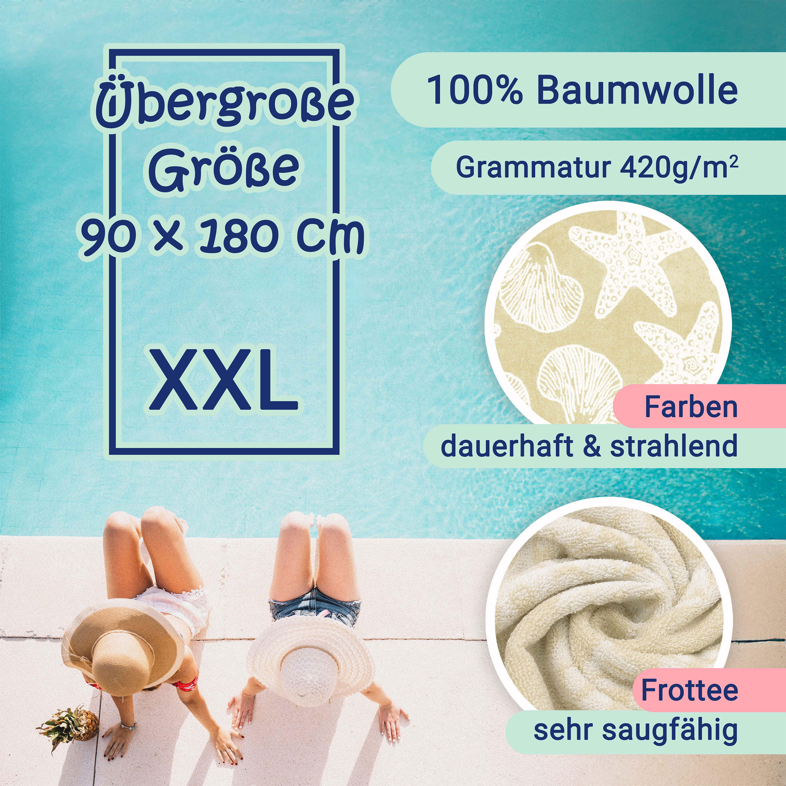 STRANDTUCH, 90x180 cm, 100% Baumwolle, Weiß - Beige, Textil (90/180cm) - Zollner