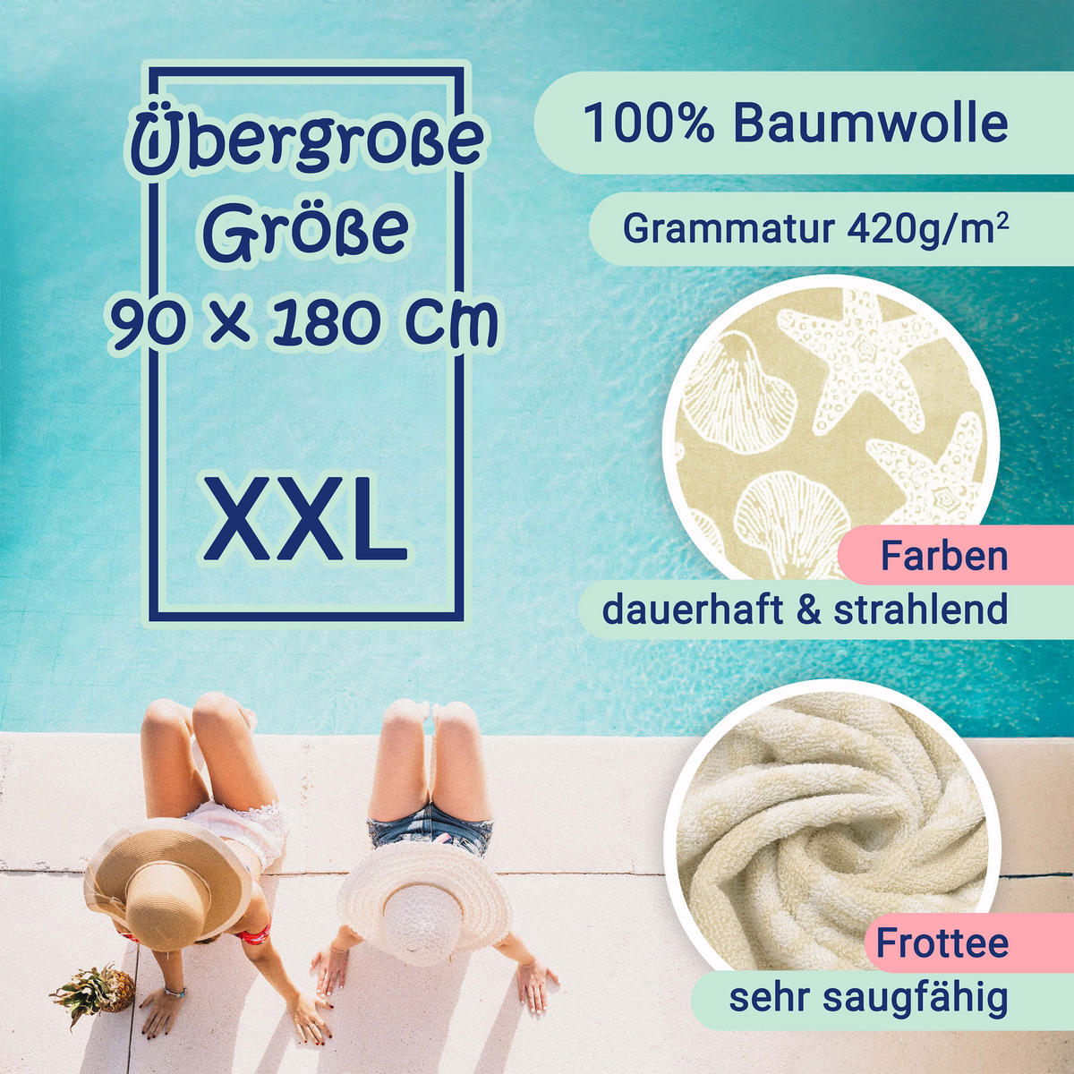 STRANDTUCH, 90x180 cm, 100% Baumwolle, Weiß - Beige, Textil (90/180cm) - Zollner