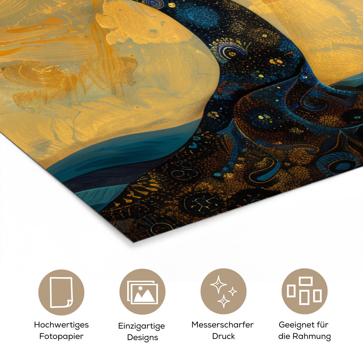 POSTER Baum - Mond - Blumen - Gold - Kunst 40x60 cm - Orange, Papier (40/60/0.1cm) - MuchoWow