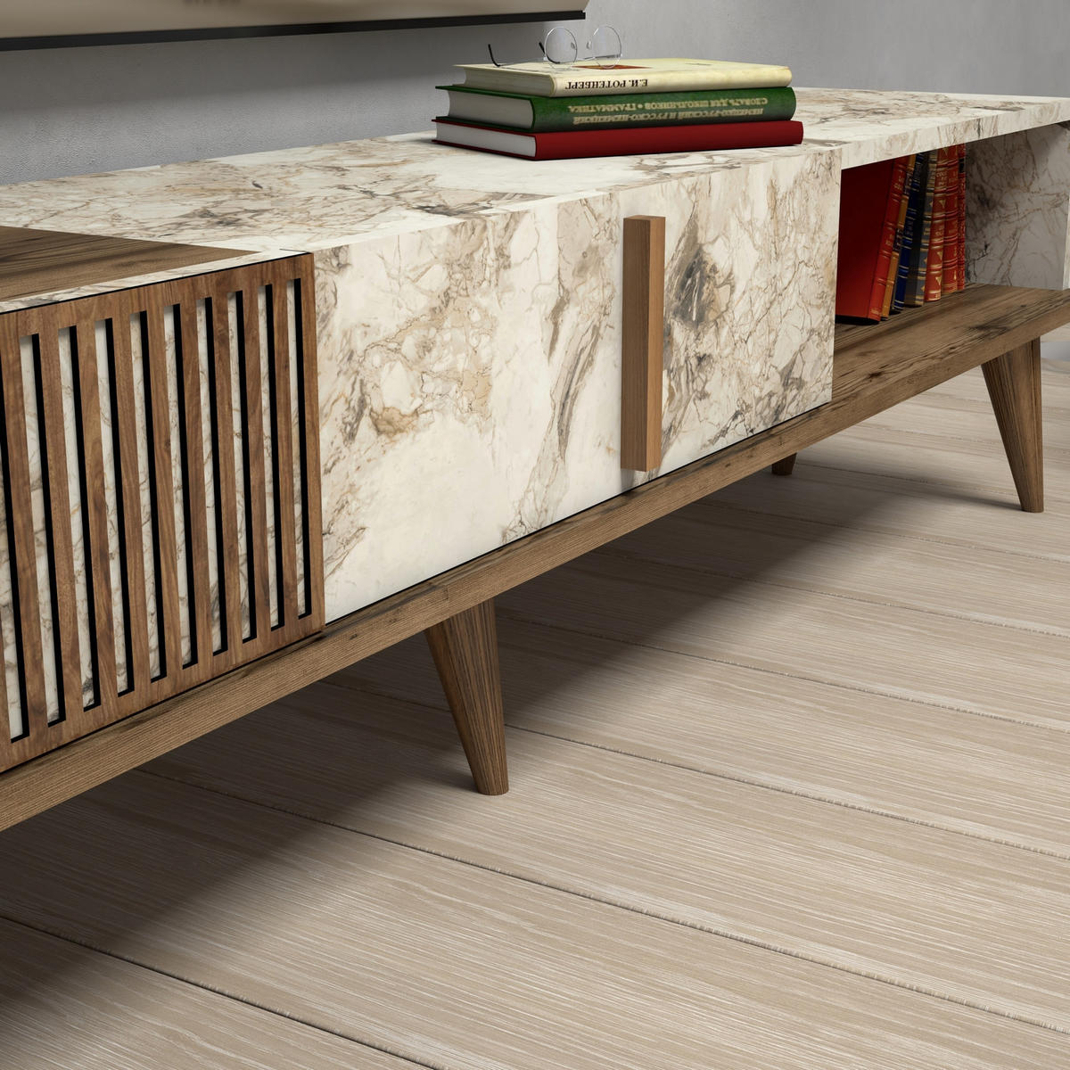 TV-MÖBEL Milan Nussbaum-Weiß - Nussbaumfarben/Weiß, Holz (180/40/35cm) - Habitat Garten