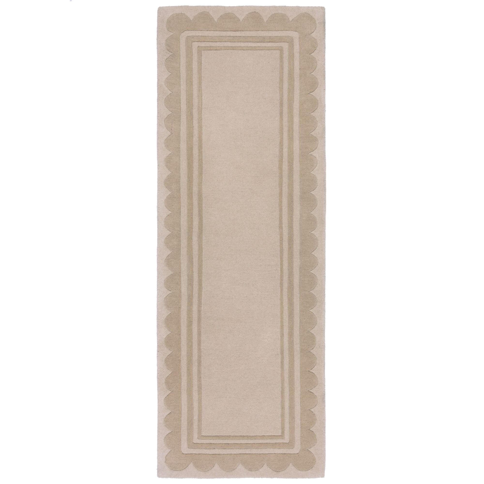 WOLLTEPPICH Grafisches Muster, Rahmen, Wohnzimmer schmutzabweisend Beige Läufer 80x230 - Beige, Textil (230/80cm) - KADIMA DESIGN