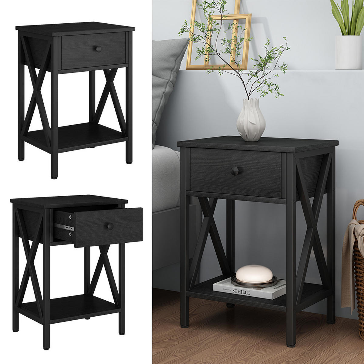 NACHTTISCH Keno Schwarz 40 x 55 cm mit Schublade - Schwarz, Holzwerkstoff (40/55/30cm) - Vicco