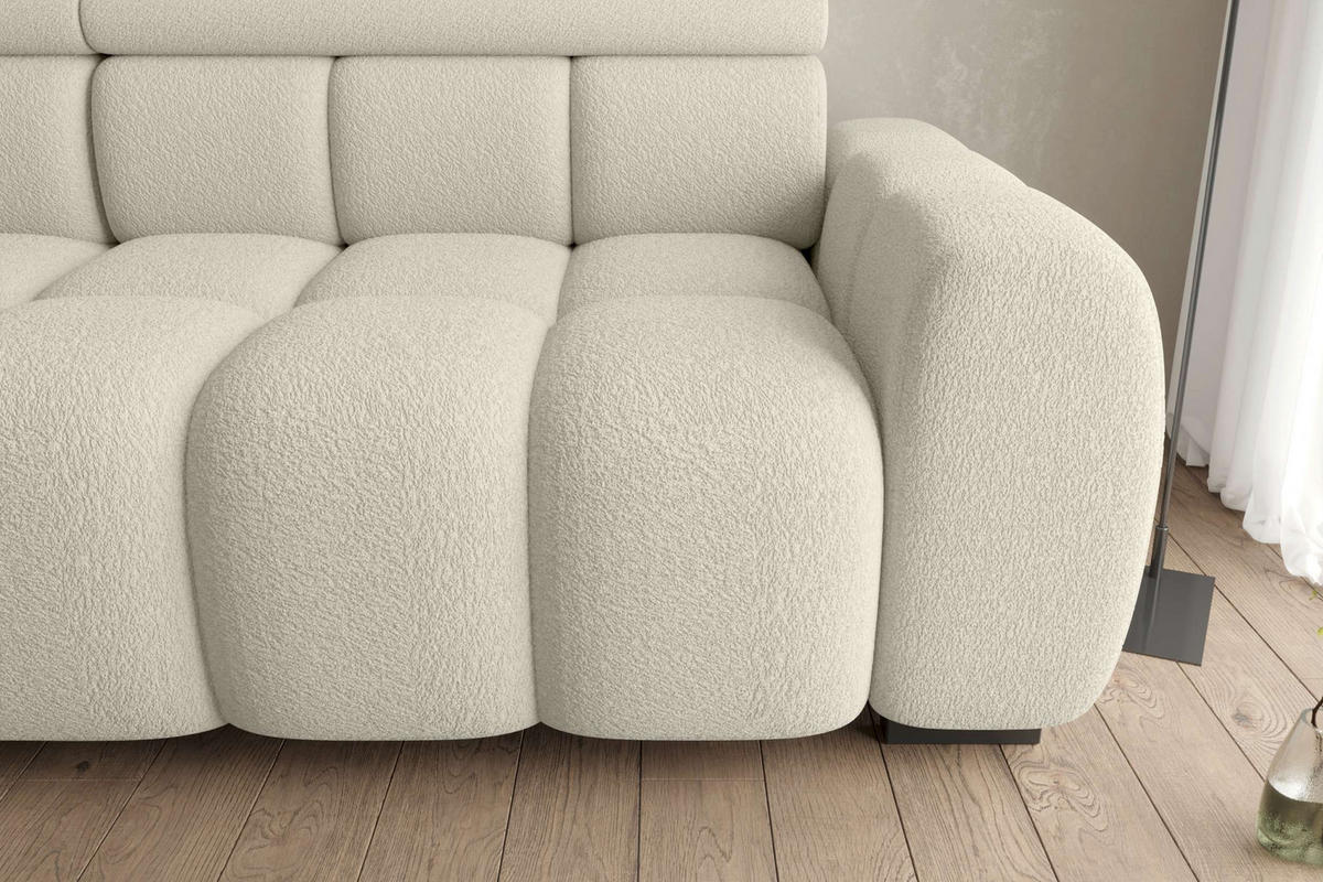 BIGSOFA ALESSIO Bouclé-Stoff Weiß mit elektrischer Sitztiefenverstellung - Weiß, Kunststoff/Textil (248/77/108cm) - 99rooms