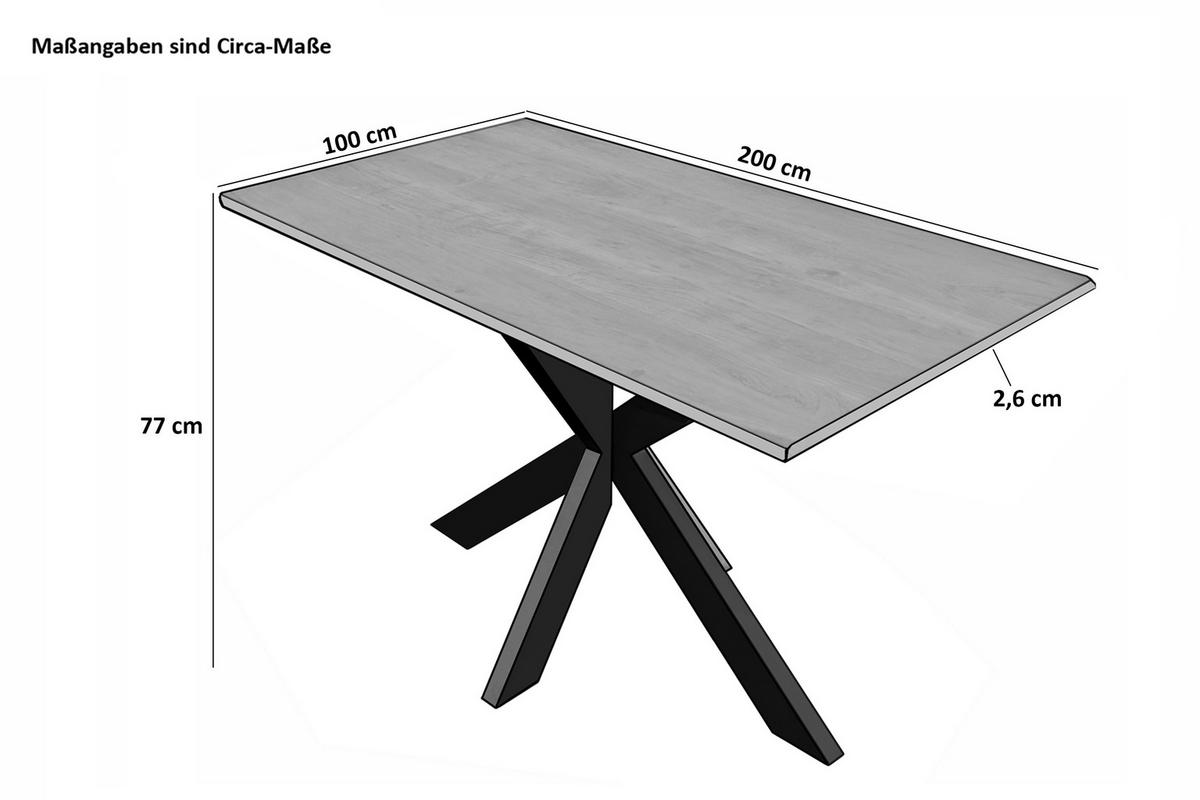 ESSTISCH ABBY - Beige/Schwarz, Holz/Metall (100/200/77cm) - SAM