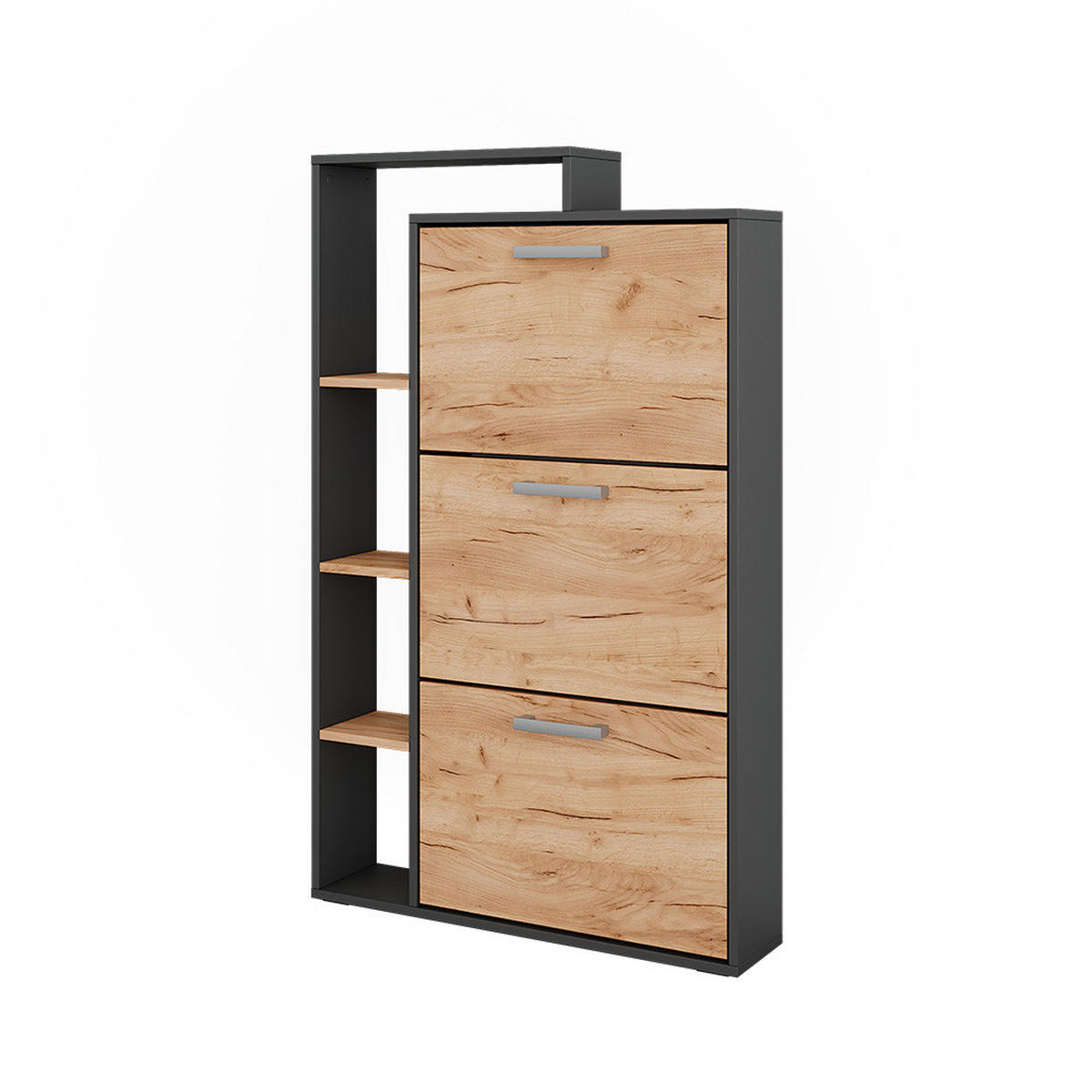SCHUHKIPPER Orlando Goldkraft Eiche/Anthrazit 80 x 128.3 cm mit 3 Klappfächern - Honigeiche, Holzwerkstoff (80/128.3/18.2cm) - Vicco