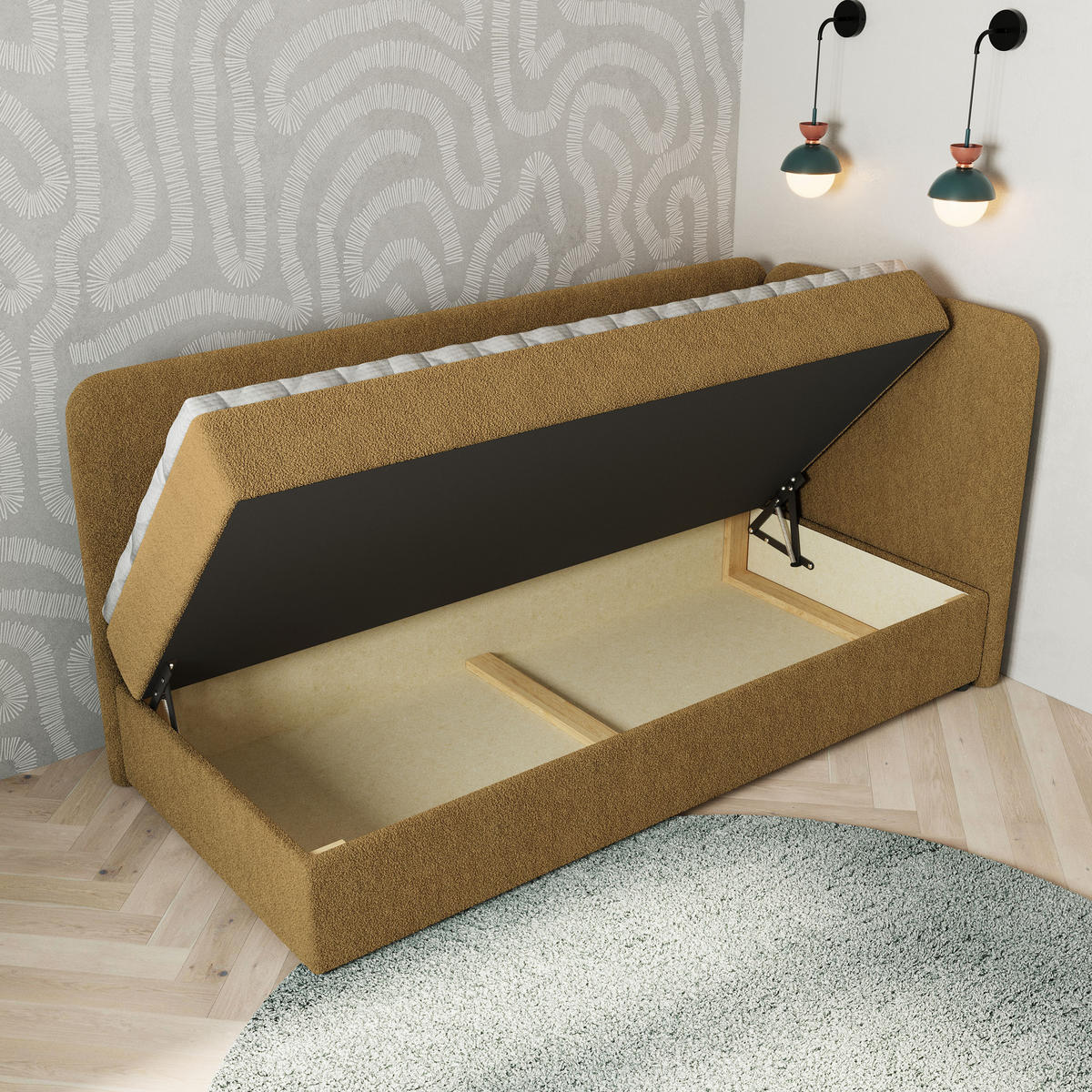 BOXBETT GINA 80x200 cm mit Matratze und Topper, H2+H3 - Orange - Orange, Holz (80/200cm) - MASSENO