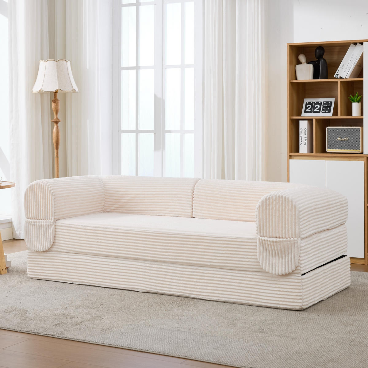 SCHLAFSOFA Cordstoff, 2-in-1 Klappsofa, 2-Sitzer, Sofabett 190×156 cm, Beige - Beige, Textil (190/65/78cm) - LVHOM
