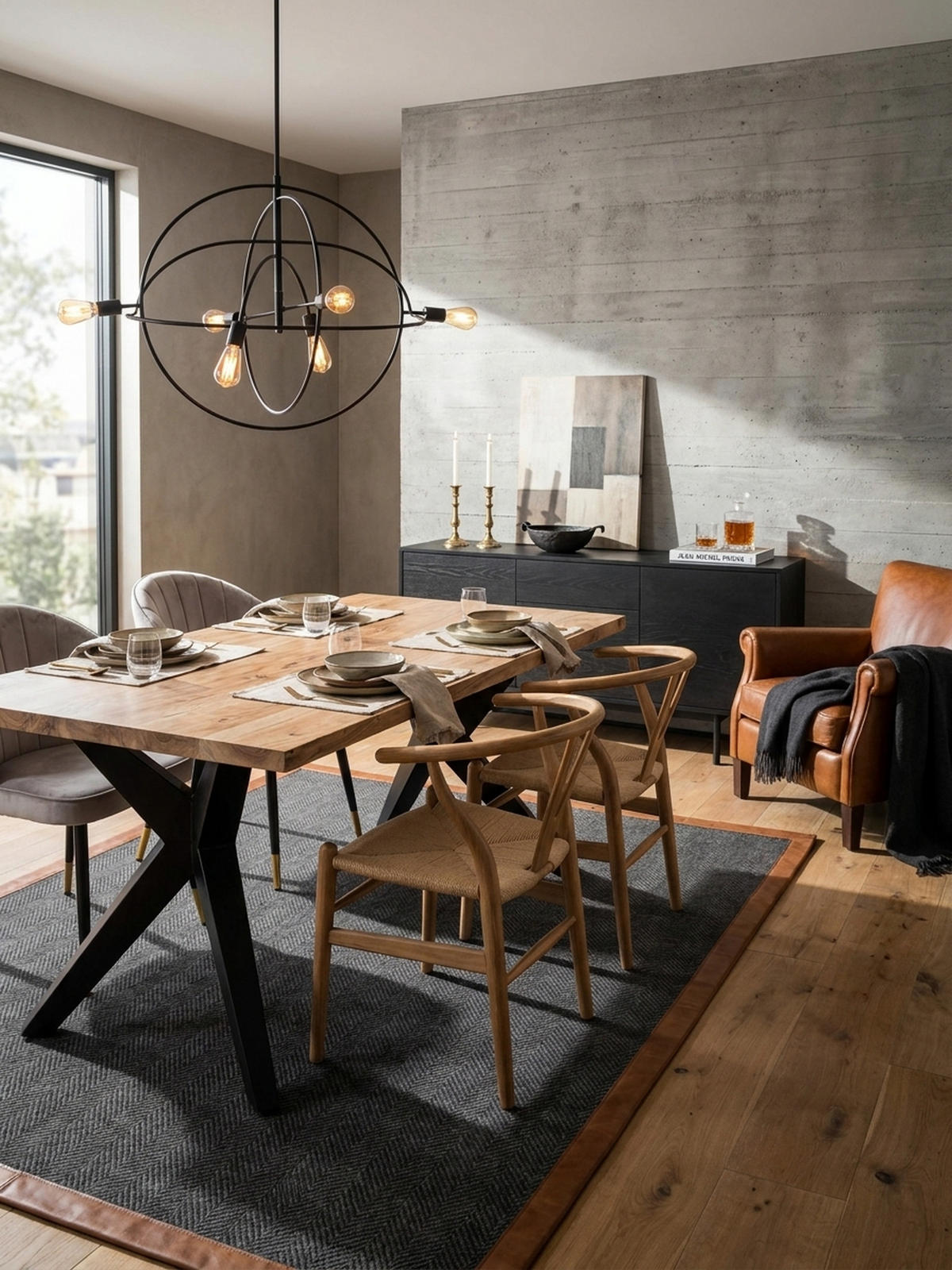 ESSTISCH Massivholz Metall Rechteckig Loft-Stil, Akazie 180x90x76 cm - Schwarz/Akaziefarben, Holz/Metall (90/180/76cm) - KADIMA DESIGN