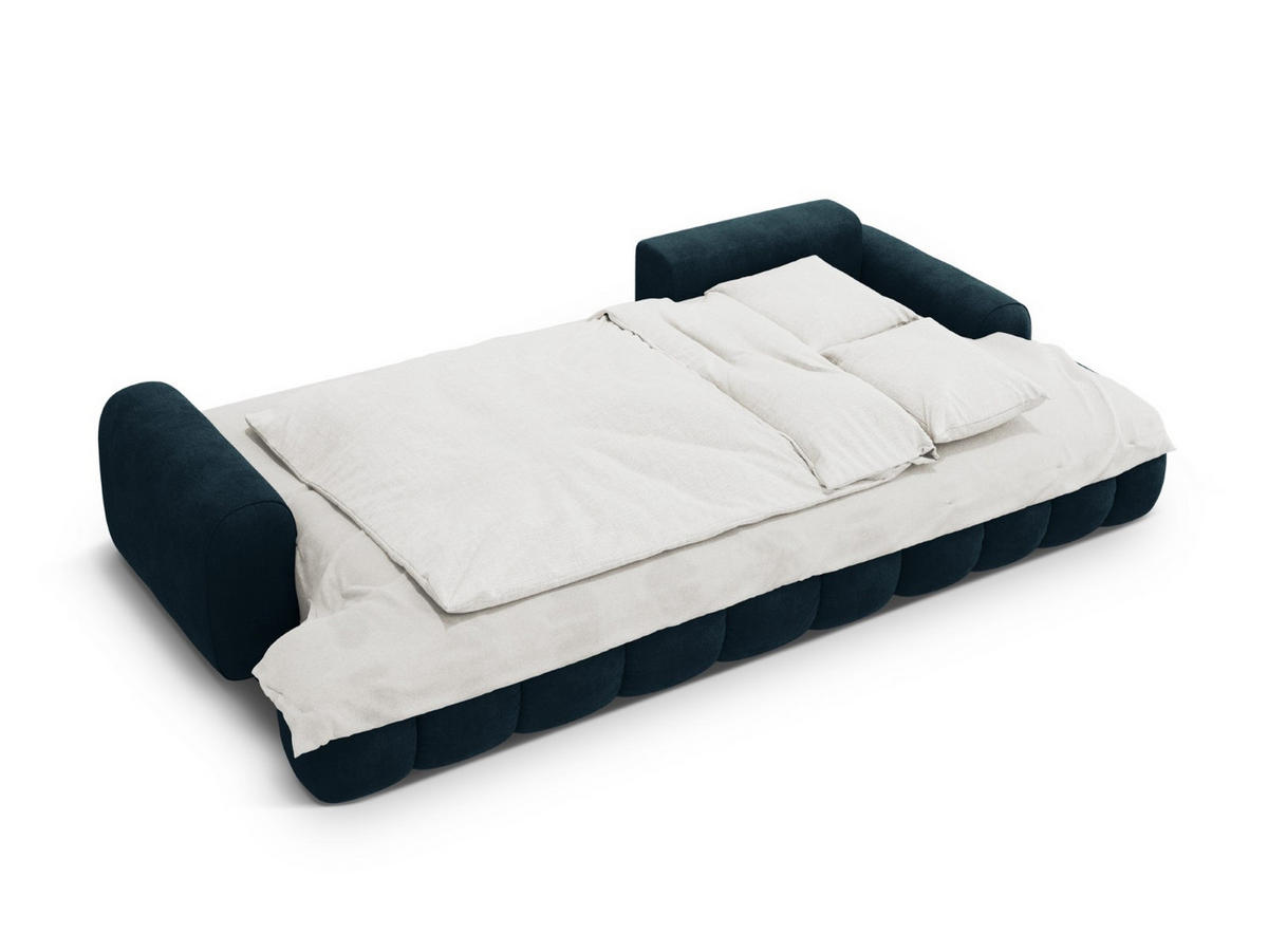 AUSKLAPPBARES-ECKSOFA rechts mit Container Linz aus Samt petrol 3 Sitzplätze - Petrol, Textil (142/275cm) - Cosmopolitan Design