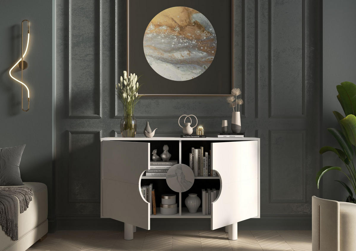 SIDEBOARD Zoe, Mit Marmor, 140 cm, Weiß - Weiß, Holz/Holzwerkstoff (140/90/40cm) - Dancan