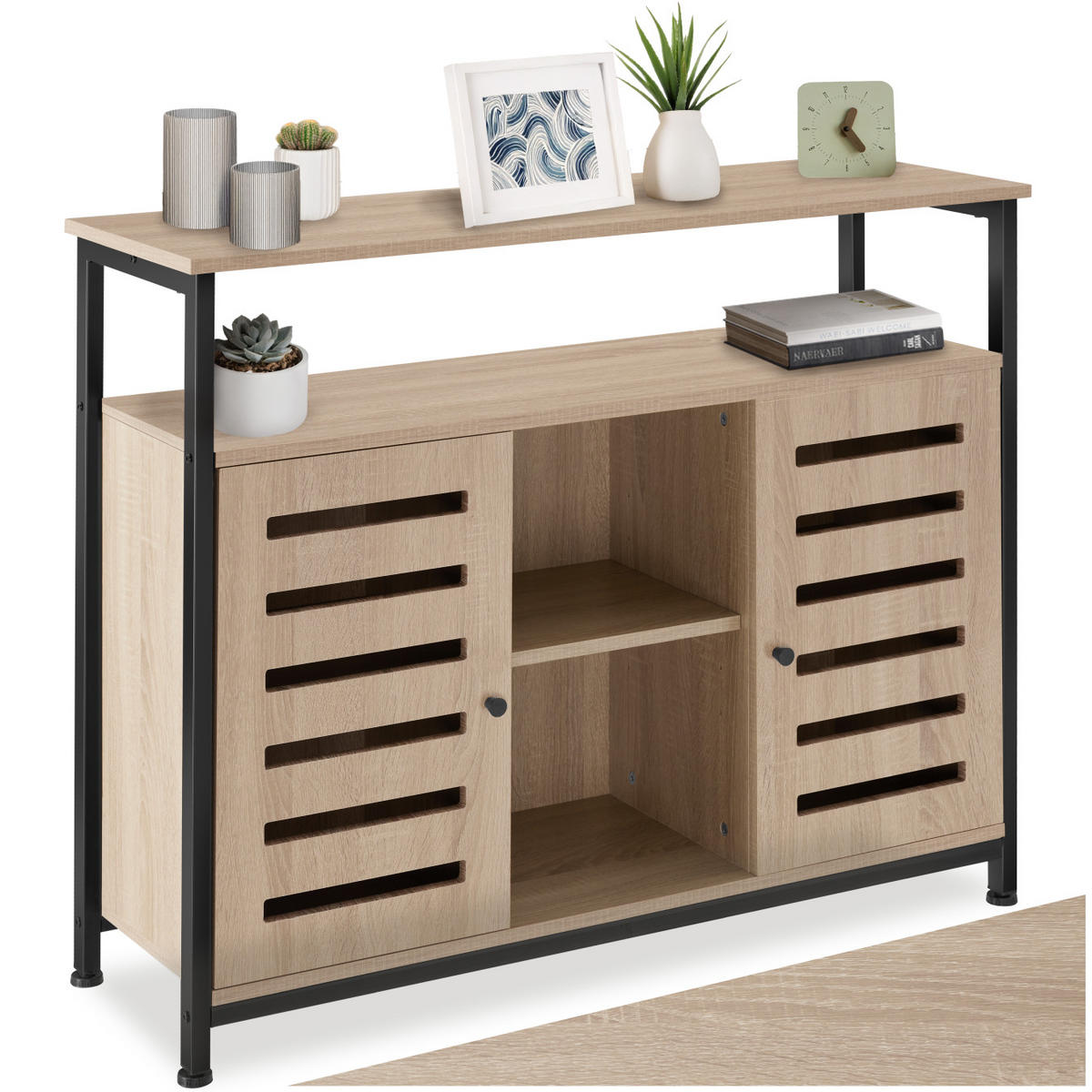 SIDEBOARD Warrington,mit höhenverstellbaren Kunststofffüßen, 100 x 37 x 82 cm,Industrial Holz hell, Eiche Sonoma - Naturfarben, Holzwerkstoff (37/82/100cm) - tectake