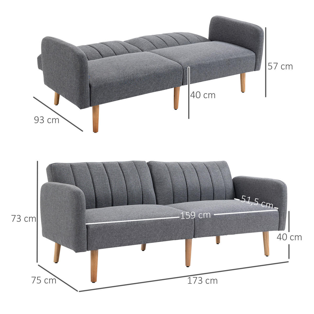 SCHLAFSOFA, Leinenartiges Polyester Grau - Grau, Kunststoff (75/73/173cm) - HOMCOM