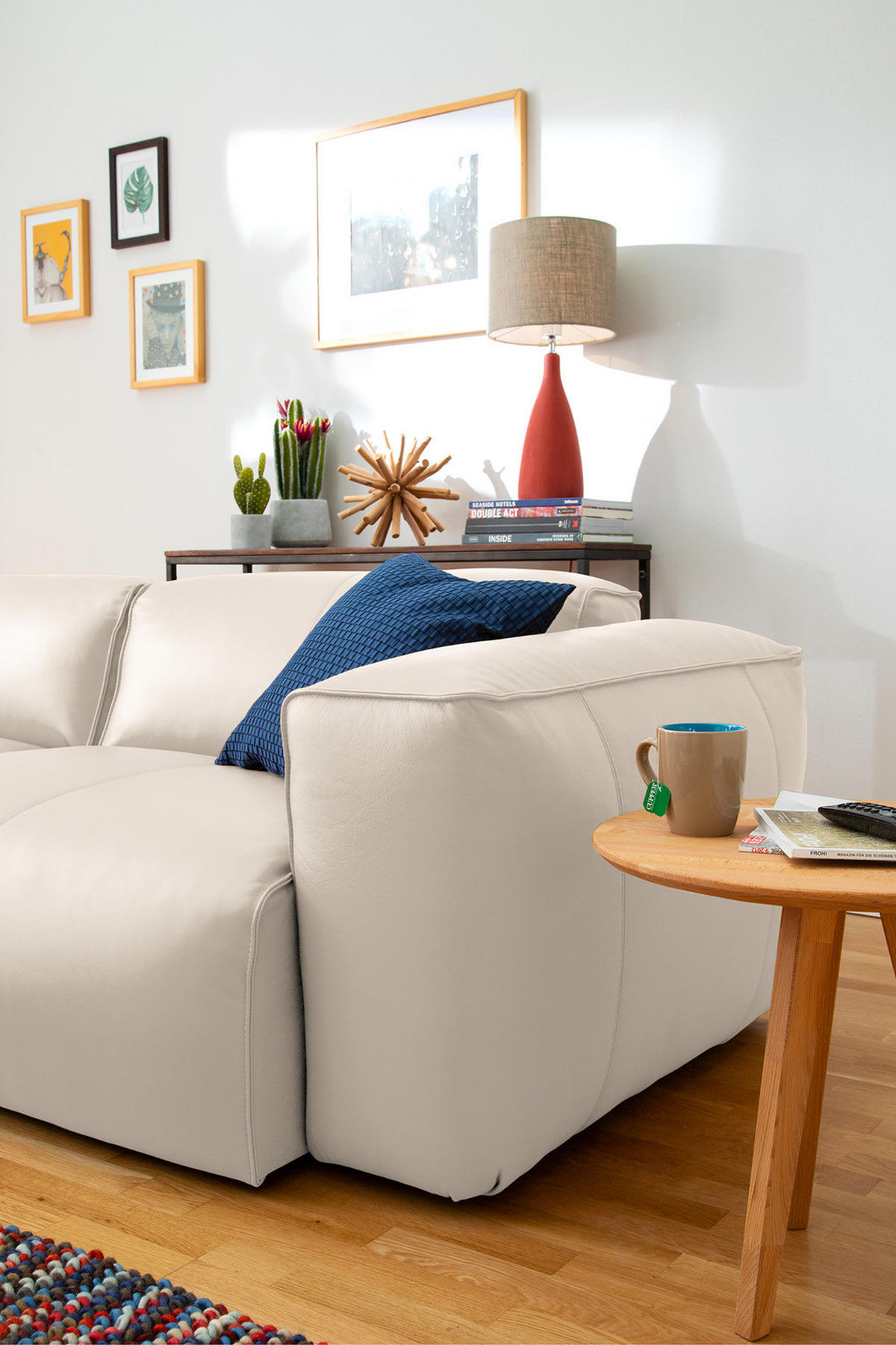 3-SITZER SOFA - Schwarz/Hellblau, Leder/Kunststoff (251/71/102cm) - home24