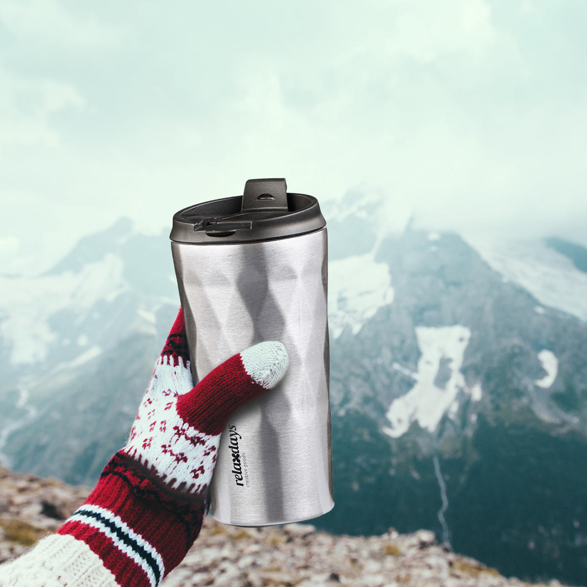 THERMOBECHER - Silberfarben, Kunststoff/Metall (0.35L) - Relaxdays