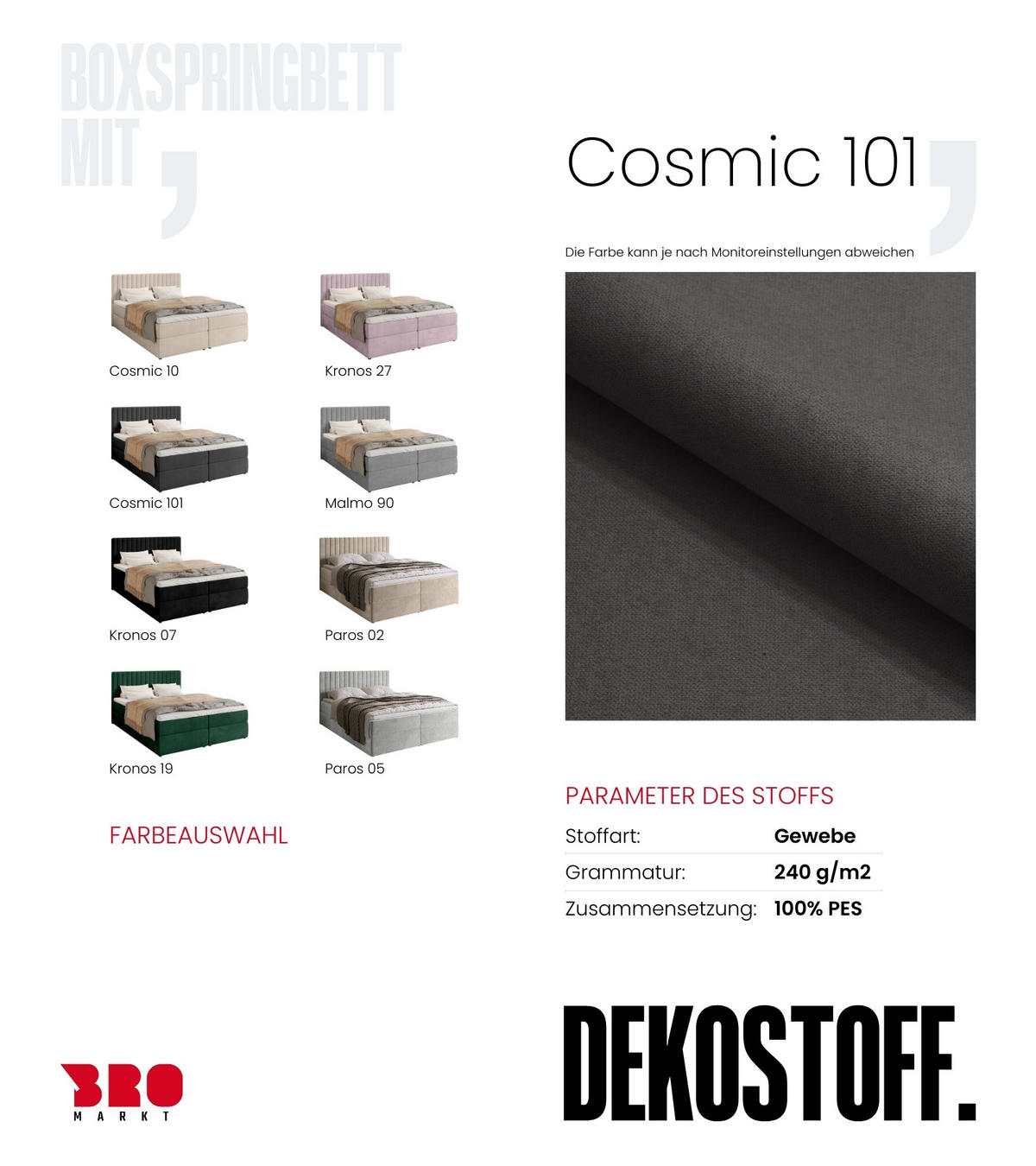 BOXBETT Dream mit Topper 180/200 Anthrazit - Anthrazit, Holzwerkstoff/Textil (180/200cm) - Bromarkt