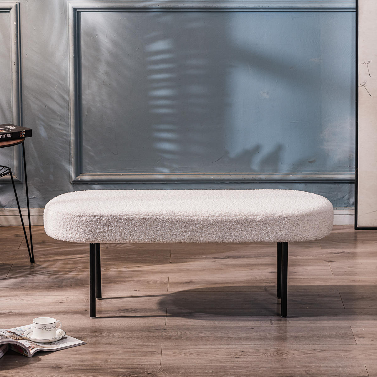 SITZBANK Samt Weiß - Weiß, Textil (100/38/35cm) - Nordlys
