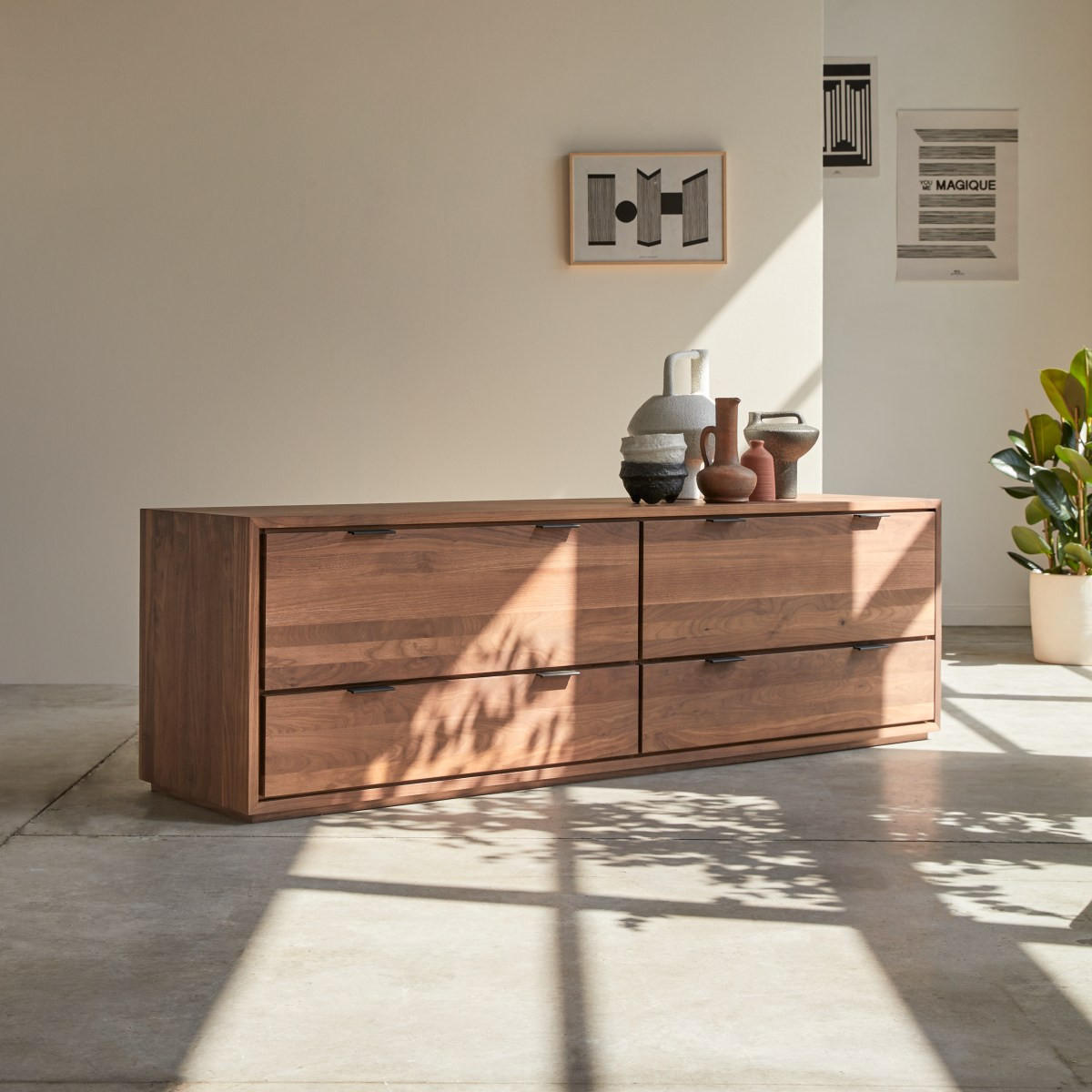 TV-SCHRANK Senson Dunkelbraun aus Walnuss - Dunkelbraun, Holz (180/55/45cm) - Tikamoon