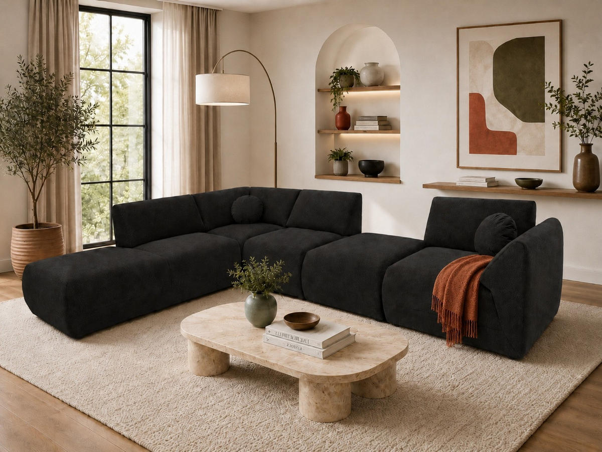 ECKSOFA Cordoba Modulares Links Graphitfarbe - Graphitfarben, Textil (352/244cm) - KS Home Concept