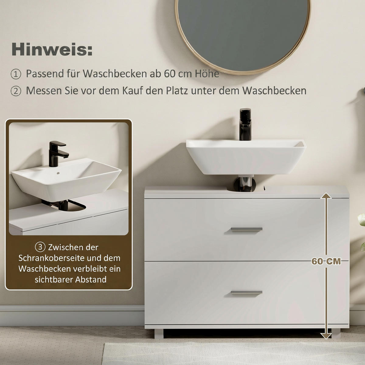 BADEZIMMERSCHRANK Weiß 30.0/80.0/60.0 cm - Weiß, Holzwerkstoff (80/60/30cm)