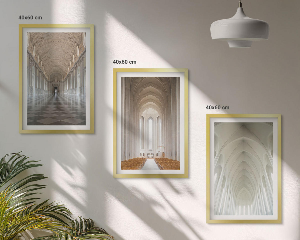 BILDER SET 3er Set - 40x60 cm Goldrahmen - Innenräume historischer Gebäude - Goldfarben, Kunststoff (40/60cm) - TULUP