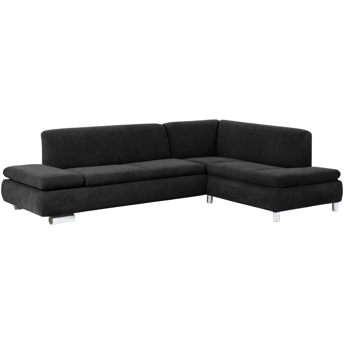 ECKSOFA mit Ottomane rechts Kaye Bezug Veloursstoff Metallfuß verchromt / schwarz - Schwarz, Kunststoff (270/190cm) - 58aufmkessel