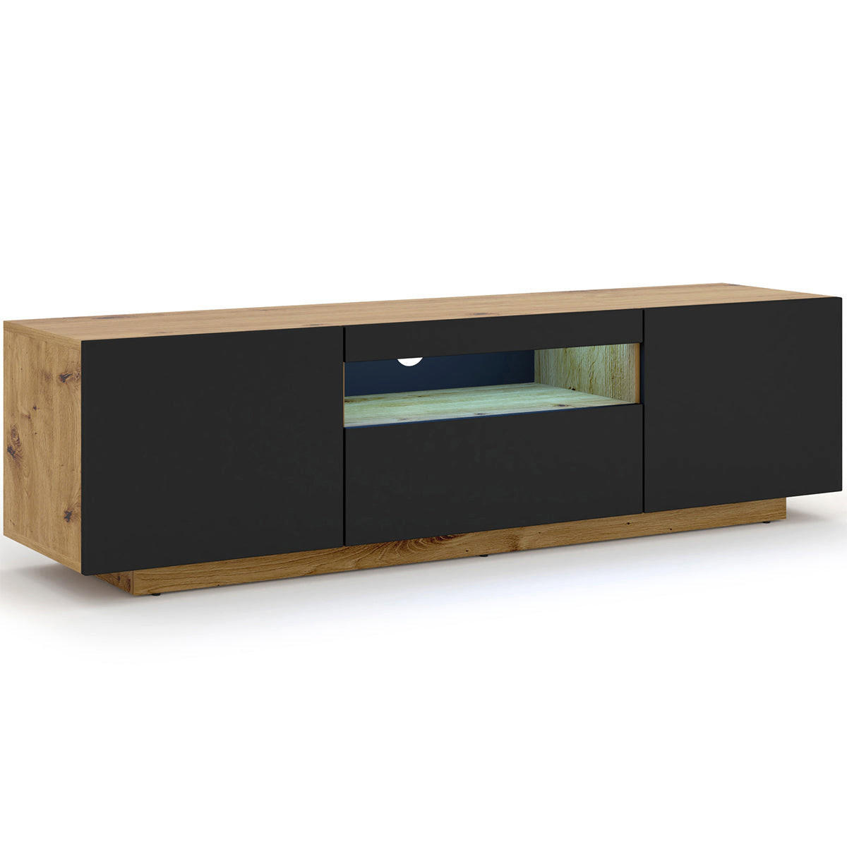 TV STOLÍK Aurus Drevo a čierna farba - čierna/farba duba, kompozitné drevo (150/36/37cm) - Petits-meubles