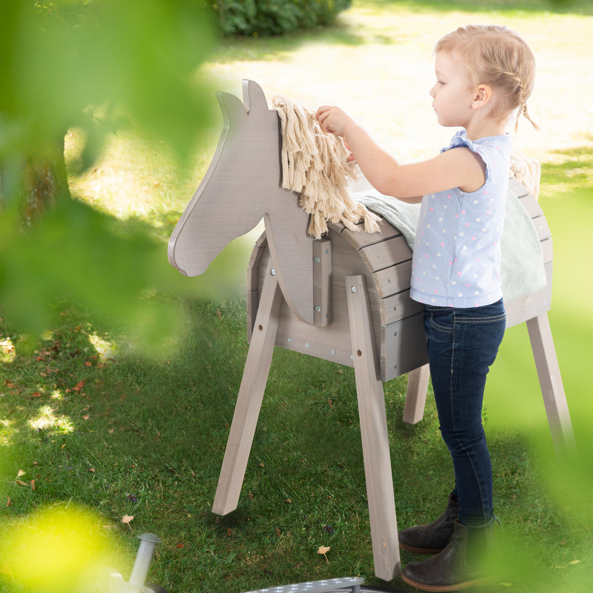 SPIELPFERD OUTDOOR Spielpferd Outdoor grau - Grau, Holz (110/48cm) - Roba