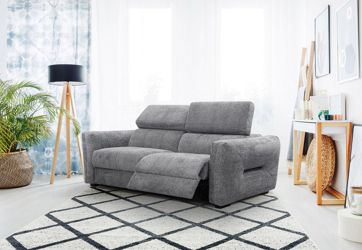 SOFA CALVERA 3-Sitzer mit 1 Relaxfunktion, grau - Grau, Holzwerkstoff/Textil (204/79/106cm) - Courtois Laville