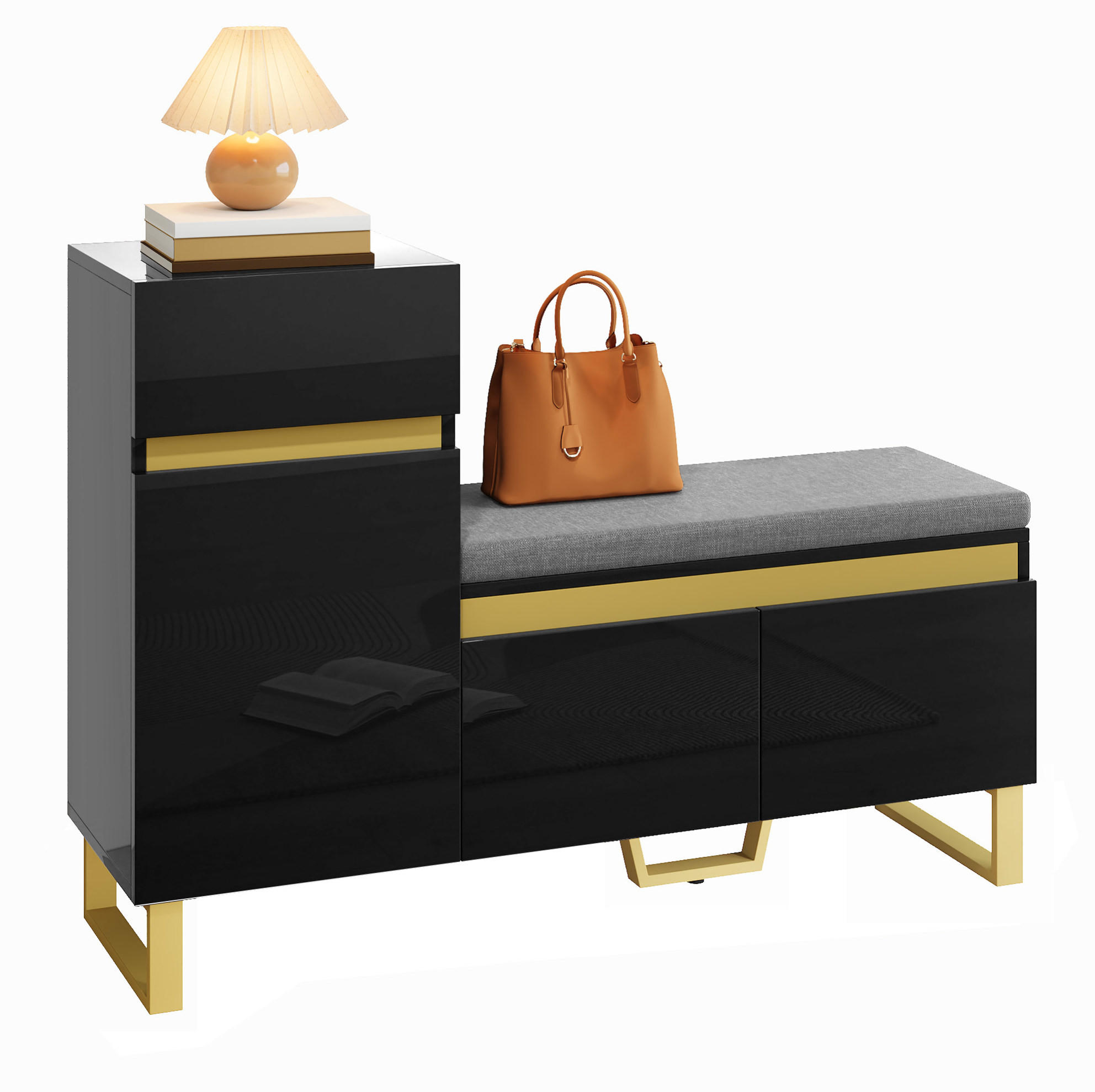 SCHUHSCHRANK 120/35/85 cm in Schwarz mit Sitzkissen und Schublade - Schwarz, Holzwerkstoff (120/85/35cm) - Flora Grace