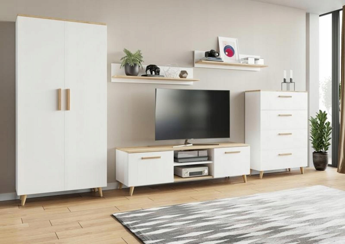 WOHNWAND NORD 2 Weiß-Artisan Eiche 5-teilig - Multicolor, Holzwerkstoff (150/47/40cm) - Matkam Möbel