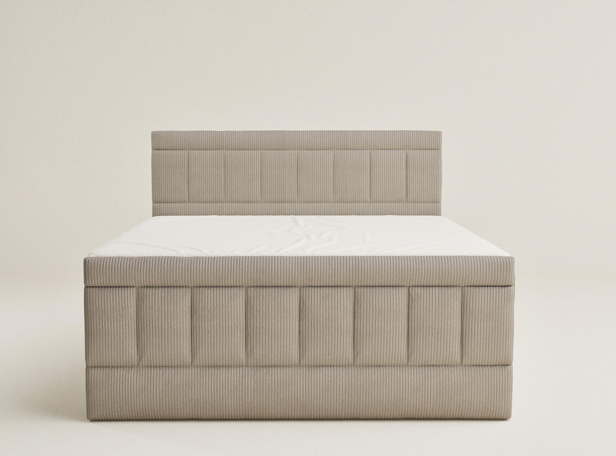 BOXSPRINGBETT Caya 160/200 cm, in Beige, Bettkasten, Matratze, Topper - Beige/Schwarz, Holz/Holzwerkstoff (160/200cm) - Maison de Reve