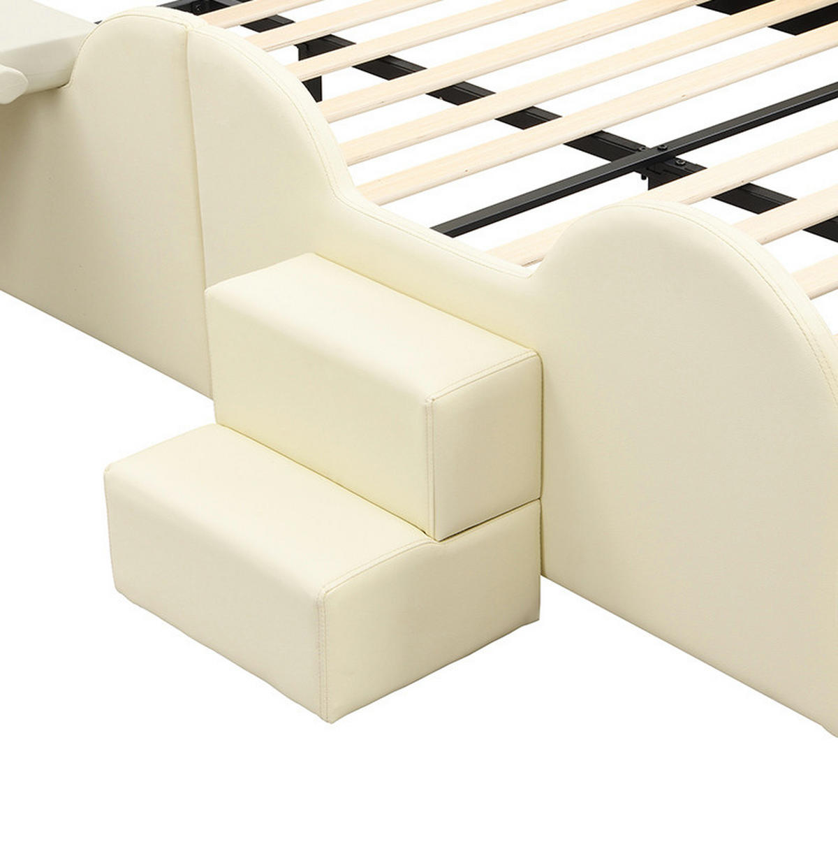 KINDERBETT 140/200 cm Beige aus PU und MDF mit Rutsche und Leiter - Beige, Kunststoff (140/200cm) - OKMYHOME