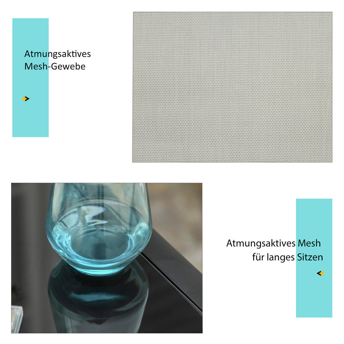 GARTENLIEGE mit Tisch, 59L x 169B x 66H cm, Metall, Mesh, Grau+Schwarz - Grau, Kunststoff (59/66/169cm) - Outsunny