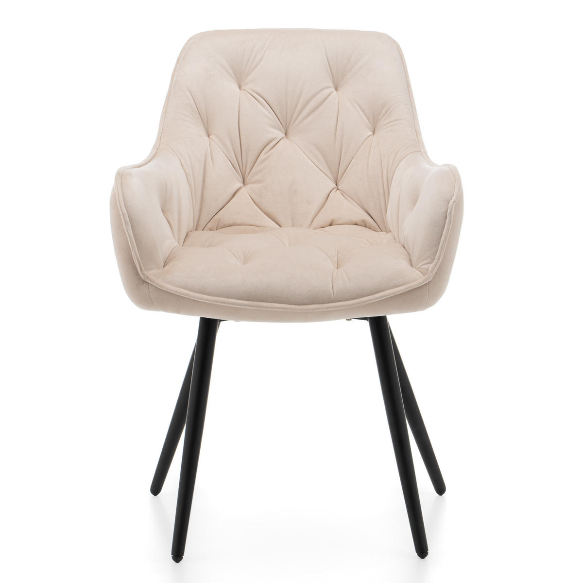 STUHL SIENA gepolstert mit Steppung - beige schwarze Beine - Samt Velours - Ecru/Beige, Textil/Metall (58/87/61cm) - NEW HOME
