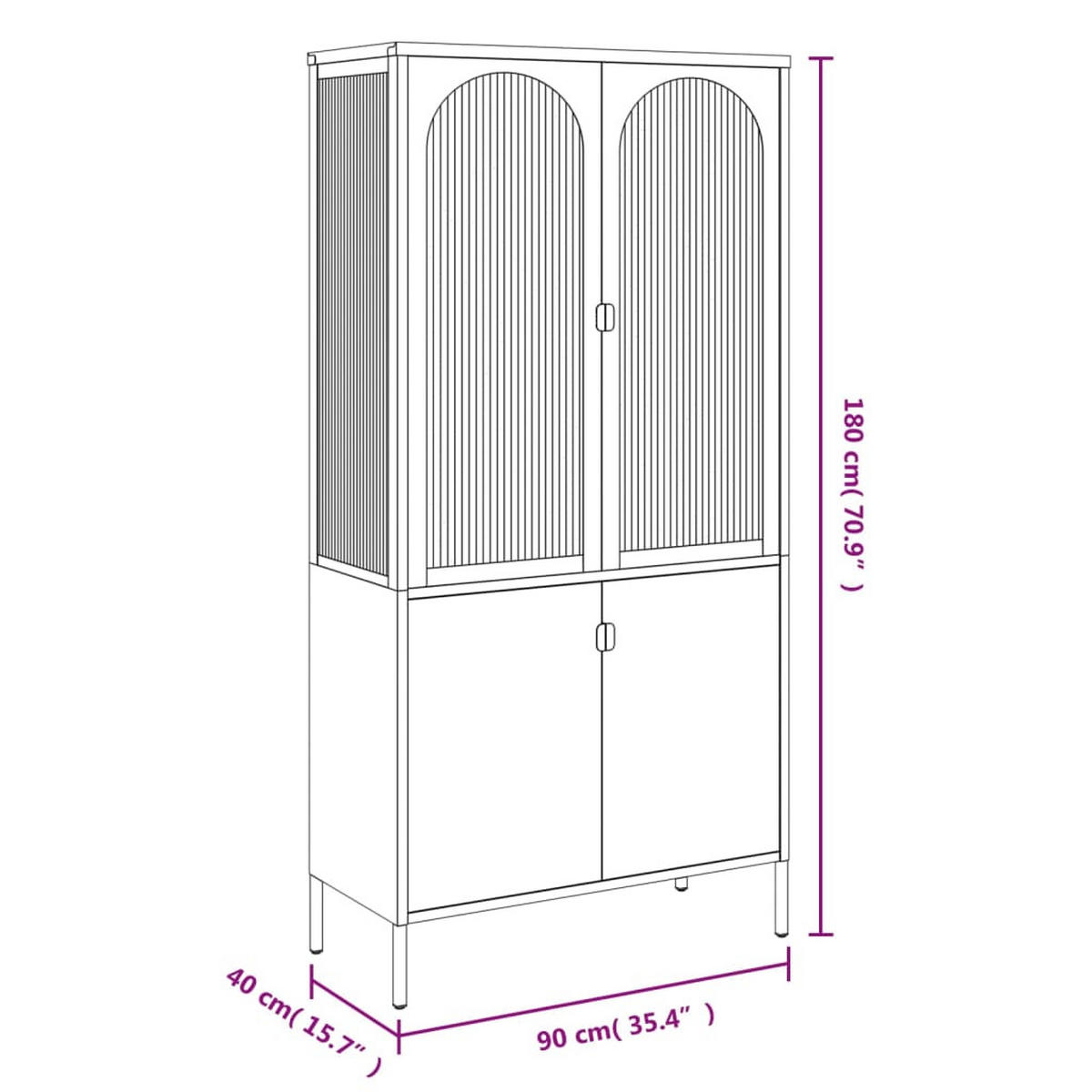 BUFFET mit Glasvitrine und Schrank mit 2 Ebenen, 90/40/180 cm, aus Stahl und Glas, in Schwarz, im Industriestil - Schwarz, Metall (90/180/40cm) - vidaXL
