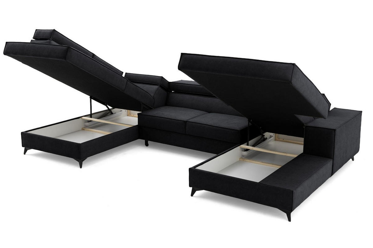 ECKSOFA PURE U Links mit Schlaffunktion 127x270 Velours Graphit - Graphitfarben/Schwarz, Holz/Textil (340/204cm) - Muffo