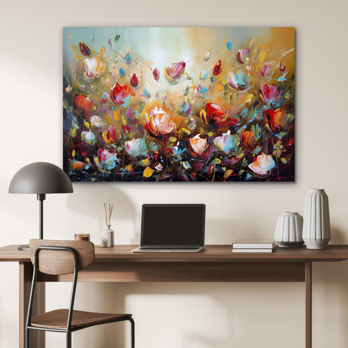 METALLBILD Blumen - Kunst - Natur - Ölgemälde 120x80 cm - Multicolor, Metall (120/80cm) - MuchoWow