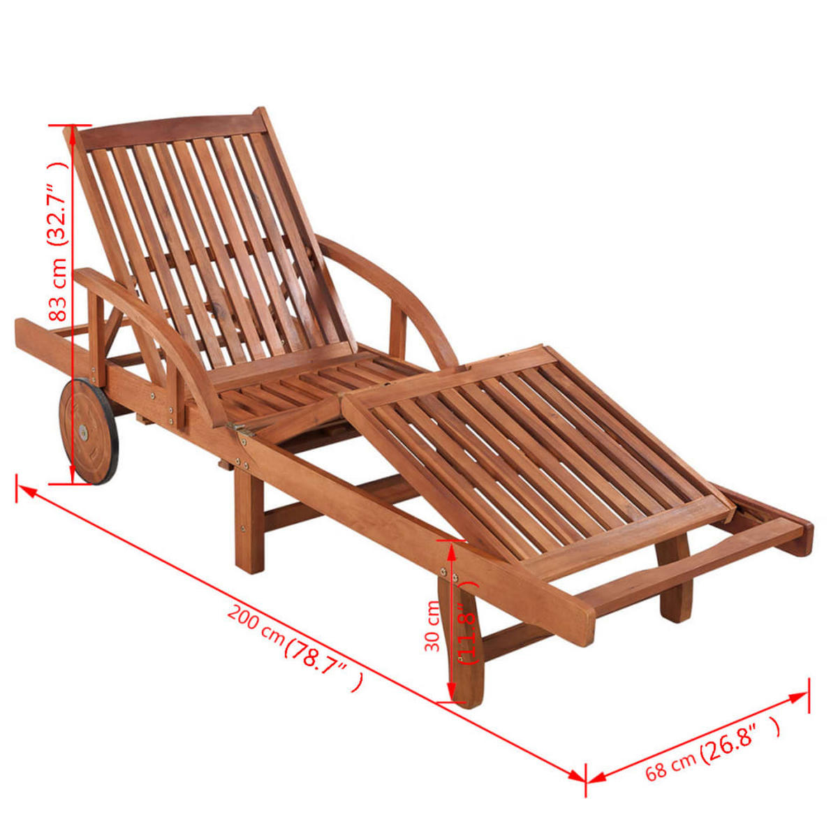 SONNENLIEGE Massivholz Akazie - Braun, Holz (68/83/200cm) - vidaXL