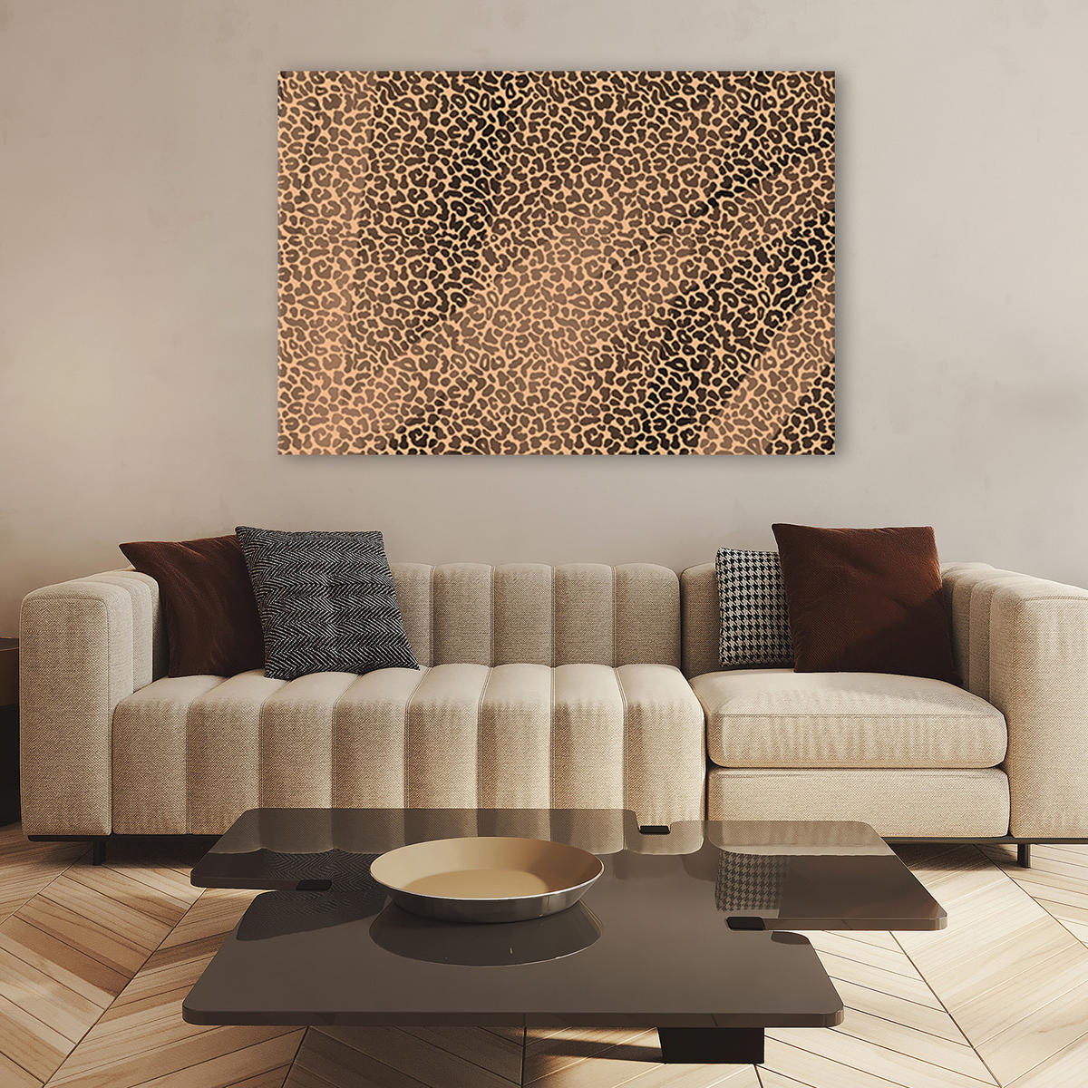 WANDBILD leopard leopard pelfpatches muster - Beige, Textil (60/40cm) - Feeby