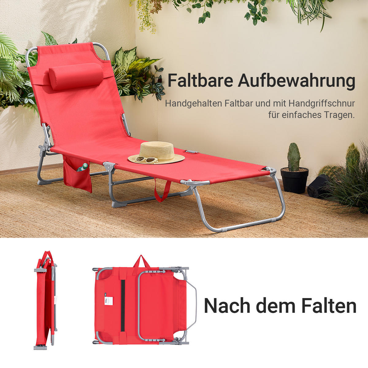 SONNENLIEGE Rot - Rot, Textil/Metall (195/58/63cm) - SoBuy