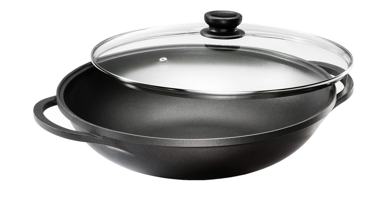 WOK Mai-Lin, Aluguss, Antihaftbeschichtung, inkl. Zubehör, Ø 36 cm - Schwarz, Metall (36cm) - Karcher